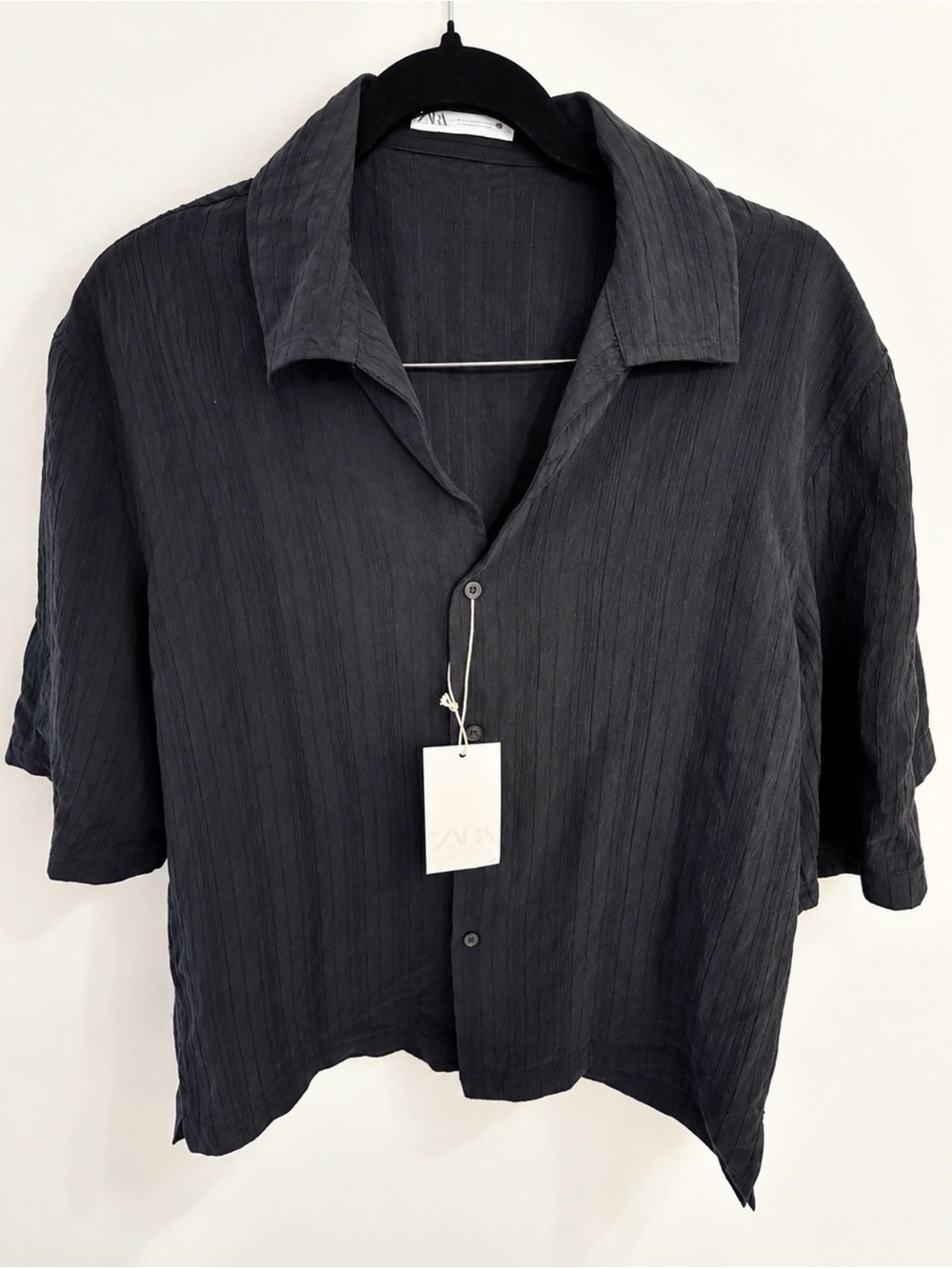 Zara Black Short-Sleeve Lightweight Shirt Jacket BNWT